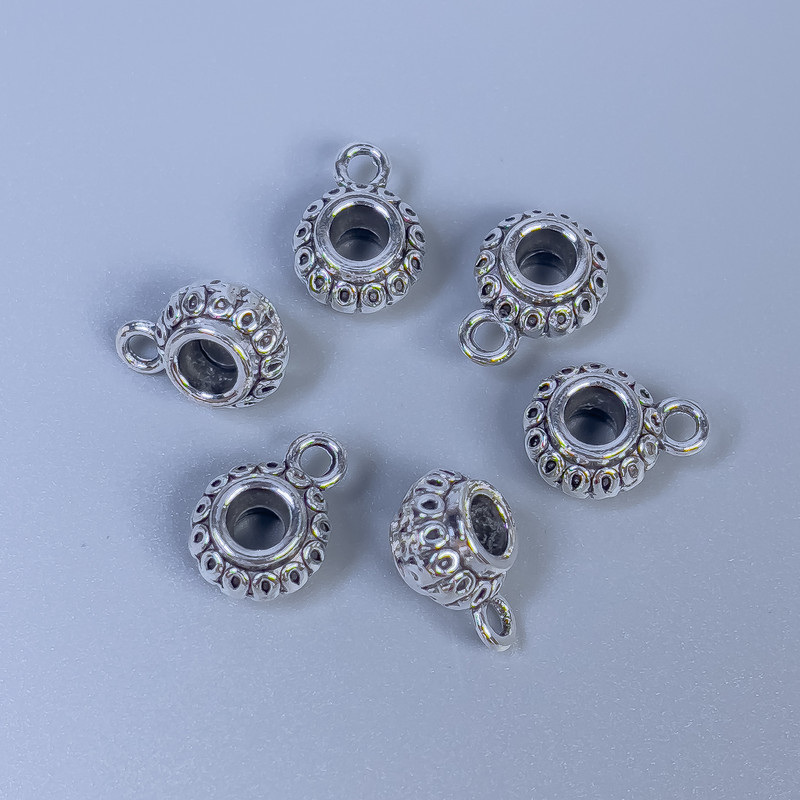 Silver Bail Hardware, metal color: Silver, dimensions 11x8x6 mm ±, hole diameters 3.5 mm ± and 2 mm ±, packaging 20 g (≈18 pcs).