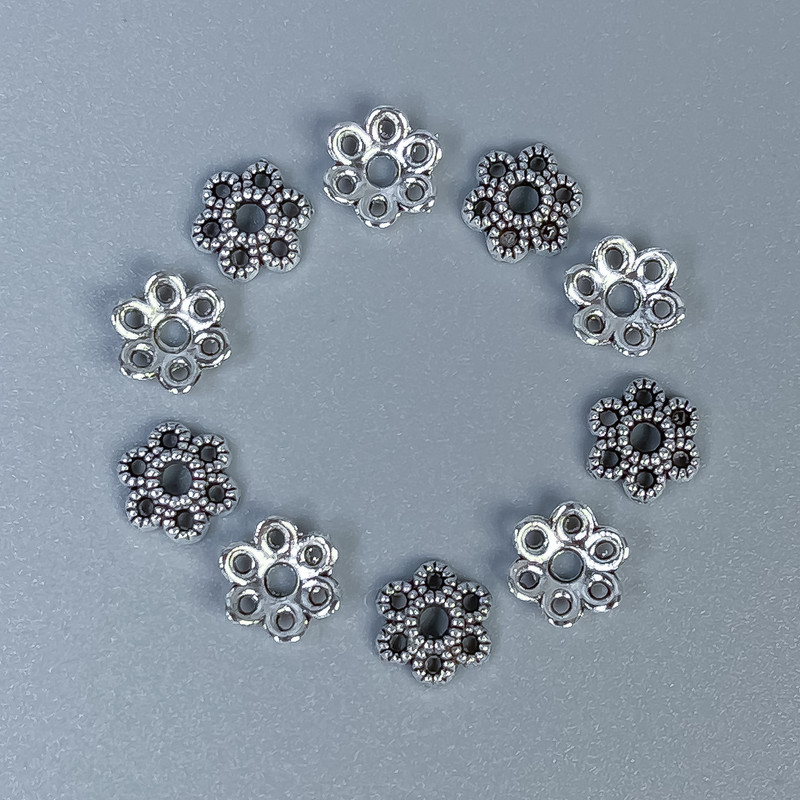 Bead cap for beads, silver-tone metal, 7×1 mm, hole diameter approx. 1.5 mm, packaging 20 g (~110 pcs)
