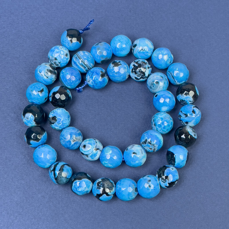 Agate Beads on Thread, Faceted Round Beads, 10 mm Diameter, 36 cm Length