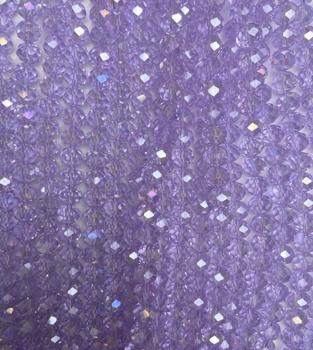 Beads Czech Crystal on a thread, transparent purple with gasoline finish 'Rondelle', diameter 8x6 mm, length 42 cm