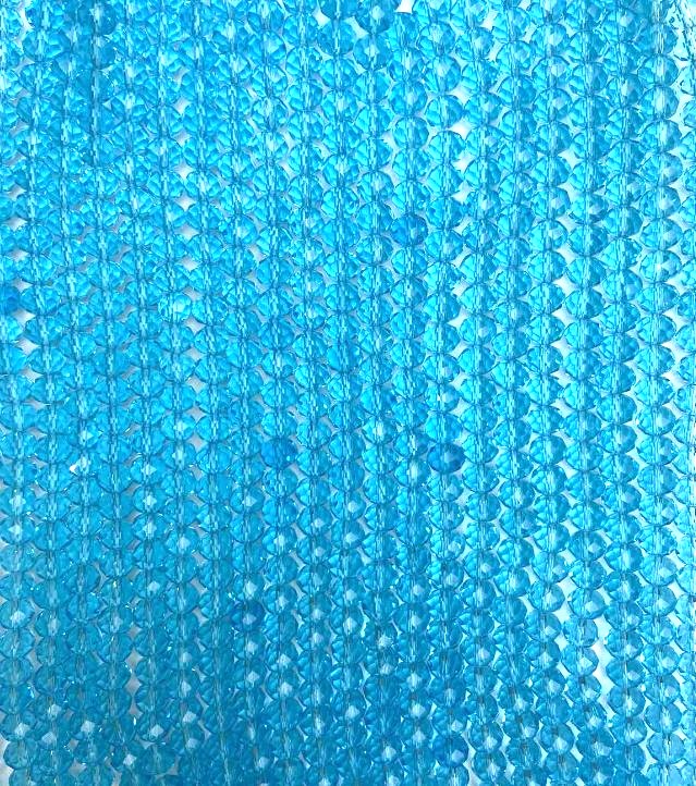 Blue Czech crystal beads on beading thread, transparent blue faceted rondelle, diameter 8x6 mm, length 40 cm +