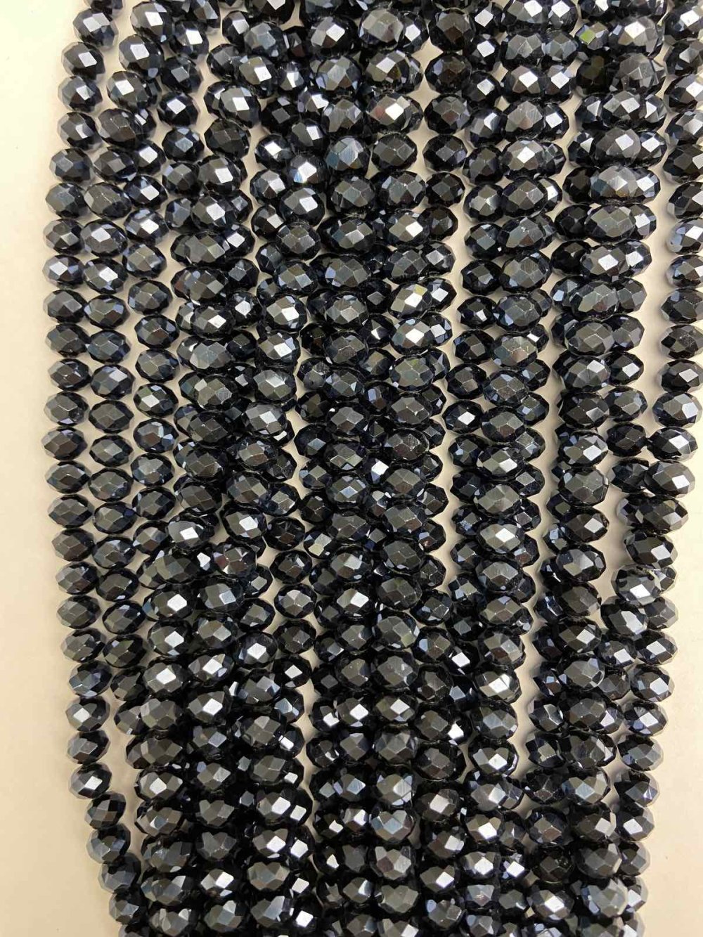 Beads Czech Crystal on Beading Thread: Black Matte Faceted Rondelle, Diameter 8x6 mm, Length 40 cm