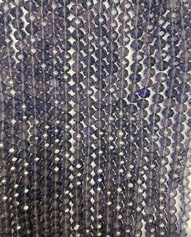 Намистини Чеський Кришталь на волосіні фіолетове прозоре гранований рондель, діаметр 8х6, 5мм + -, довжина 40см +