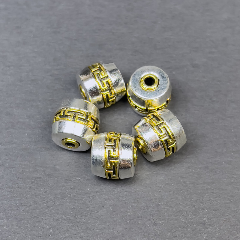 Bead-insert findings, silver and gold metal color, 9.5 x 9.5 mm, hole diameter 2 mm, price per piece