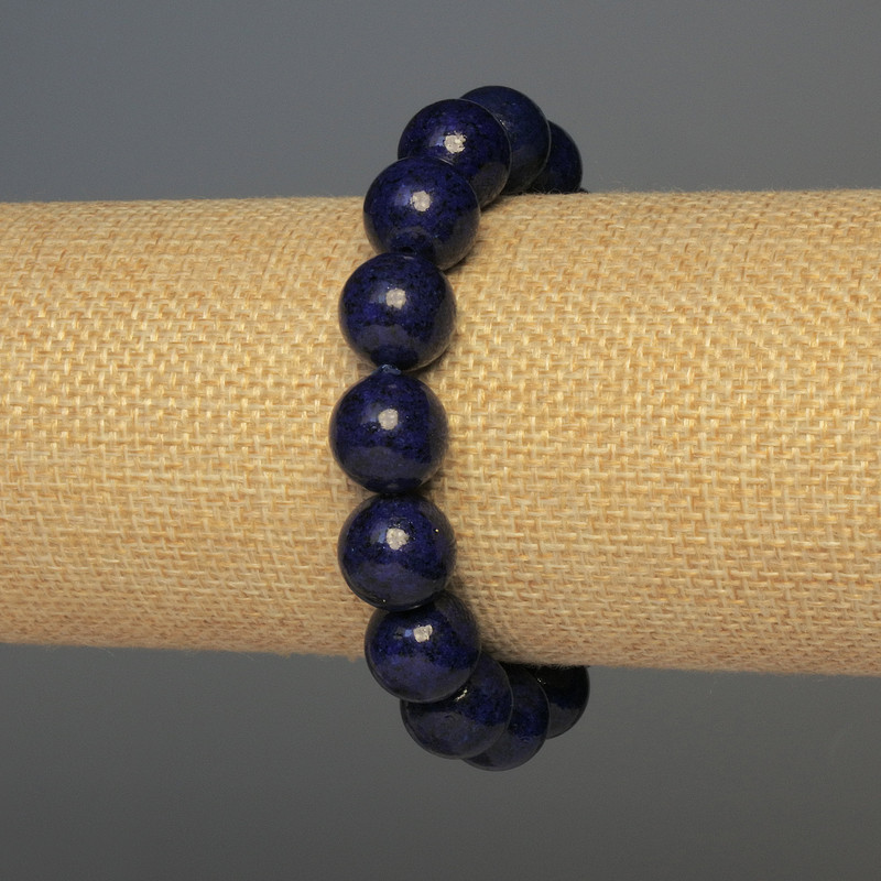 Lapis Lazuli Bracelet, Smooth Round Beads, 12 mm Diameter, 18 cm Stretch