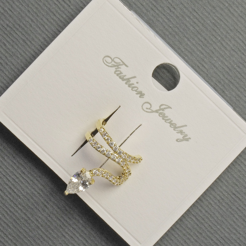 Clip-on Earring 'Snake' Gold-Tone Metal 12x14mm ± White Crystals