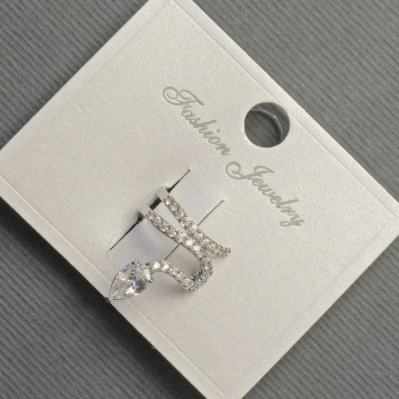 Clip-on Earring 'Snake' in Silver-tone Metal 12x14mm +/- White Crystals