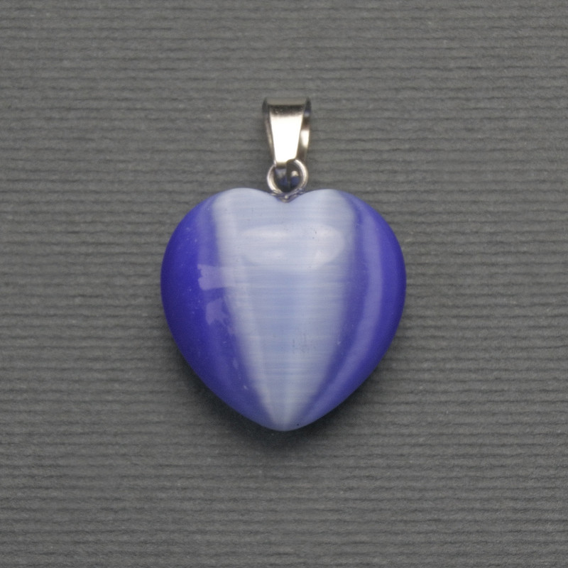 Heart Pendant Cat's Eye Violet, Silver-Tone Metal, 20x20 mm Diameter, 30 mm Length