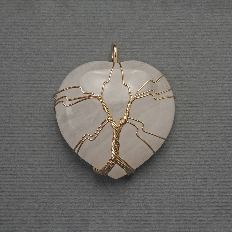 Heart Pendant with Mountain Crystal in Golden Weave, diameter 30x30 mm, length 37 mm