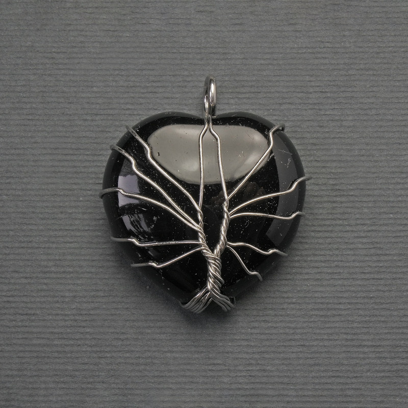 Кулон Серце Агат в сріблястому обплетенні, діаметр 30х30мм+-, довжина 37мм+