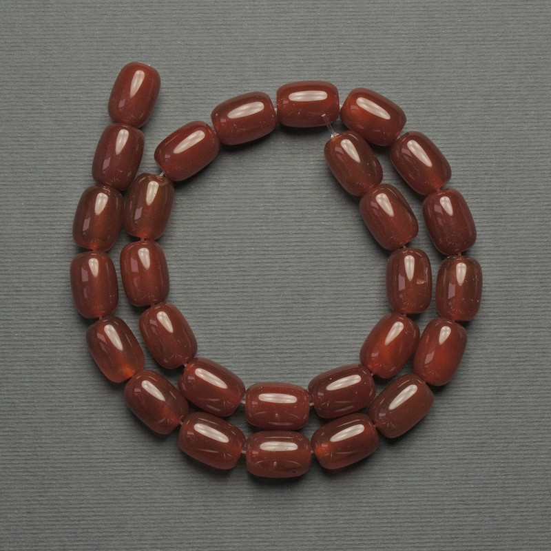 Carnelian barrel beads, 14x10 mm, ± on cord, length 39 cm+