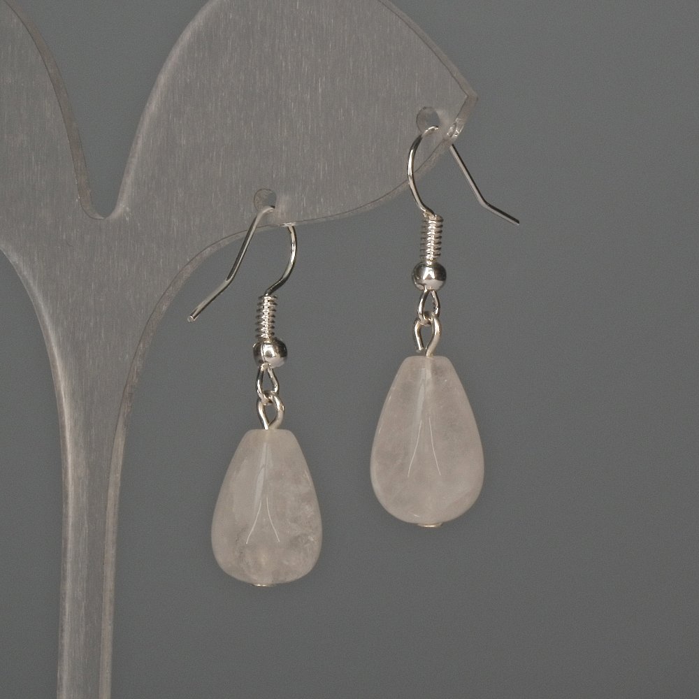 Mountain Crystal Drop Earrings 10x15mm, length 35mm