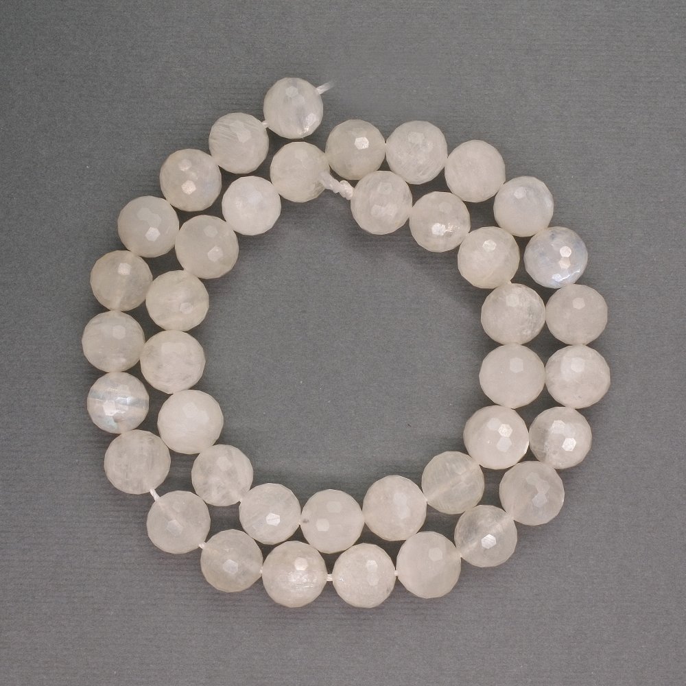 Adularia natural stone beads, faceted ball, 10 mm diameter +/-, length 39 cm +/-