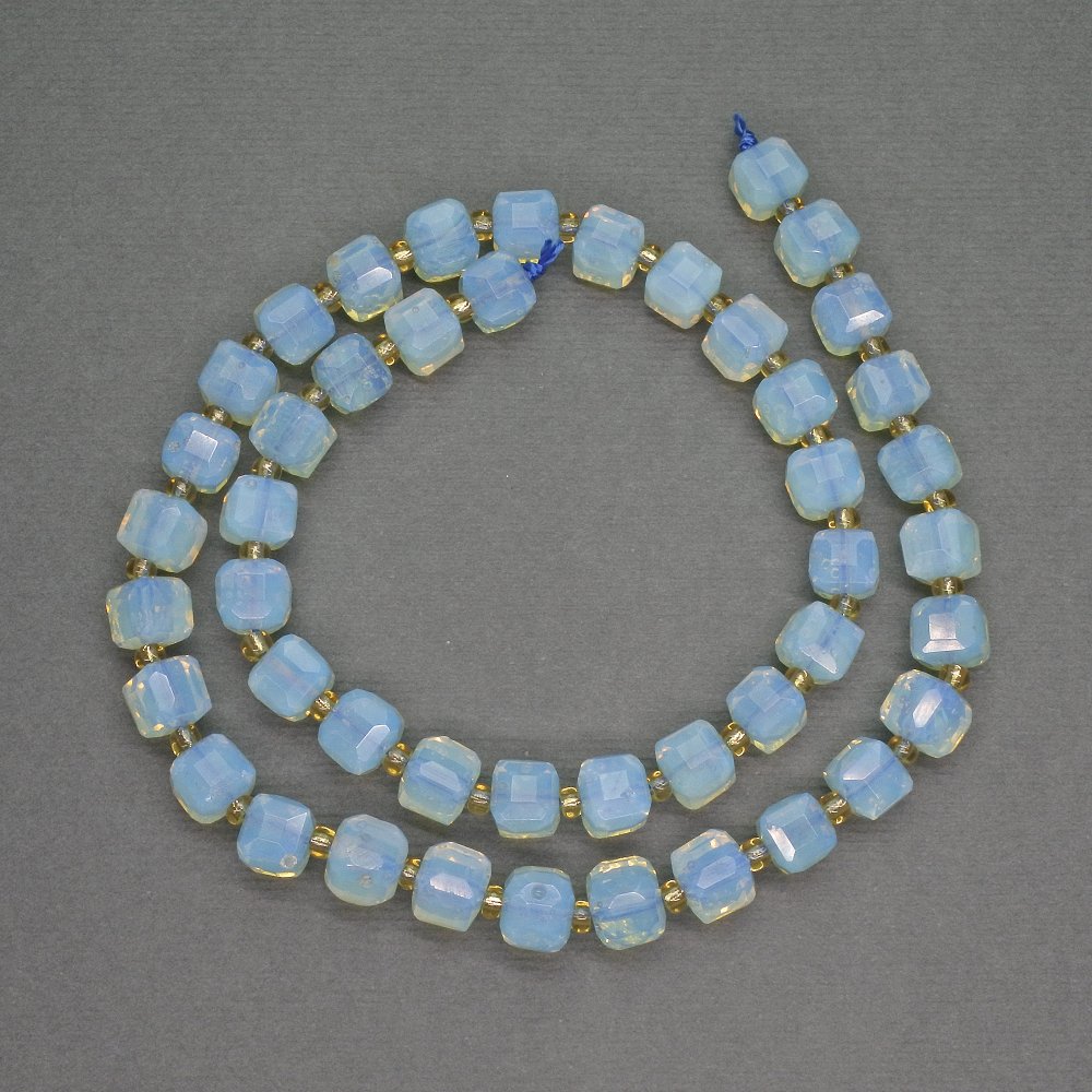 Opalite Moonstone Beads (synthetic) Faceted Cubes, 7mm diameter +/- Seed Beads 3mm diameter +/-, Length 39cm +/-