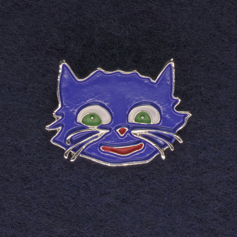 Brooch Cat blue enamel silver metal 27x22mm+