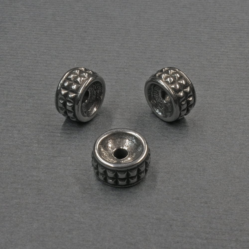 Bead finding, insert bead, metal color silver, 9×5 mm with approx. 2 mm hole, hole diameter 2 mm+