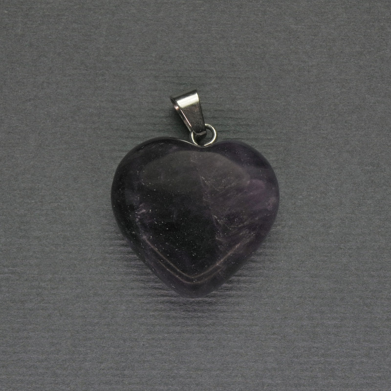 Amethyst Heart Pendant 20x20x25 mm - Silver-Tone Metal