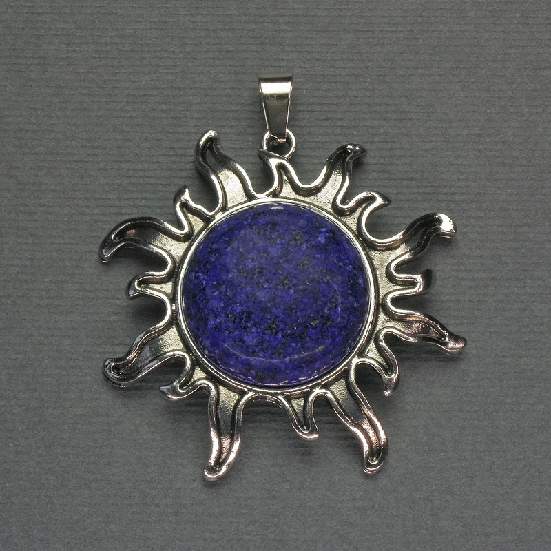 Pendant 'Sun' Lazurite 42mm+-, length 48mm+-, silver-tone metal