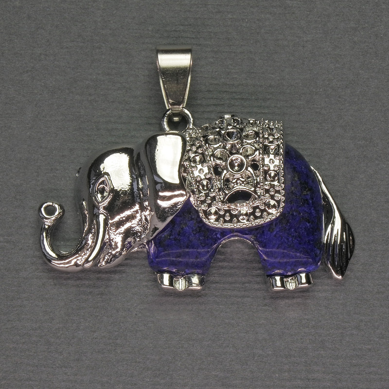 Pendant Elephant with Lapis Lazuli, 39x34mm, Silvery Metal