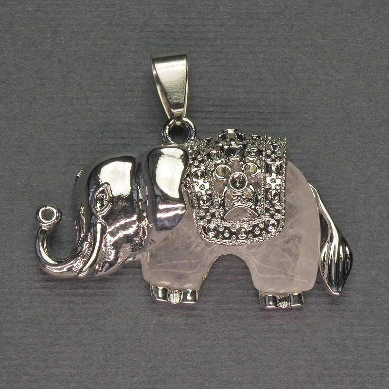 Elephant Pendant with Rock Crystal, 39x34 mm, Silvery Metal