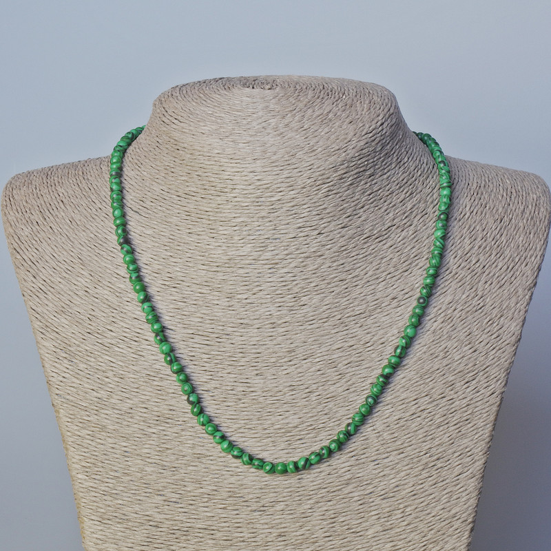 Malachite Necklace (pressed) smooth beads, 4 mm diameter, length 45-47 cm