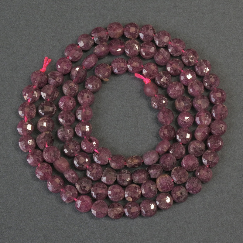 Ruby Beads, Faceted Coin-Shaped, 3.5 mm Diameter, 39 cm Length on Thread