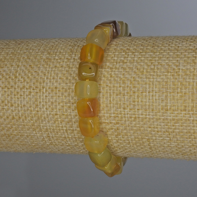 Yellow Agate Bracelet - 7x7mm Cubes, 18 cm Stretch