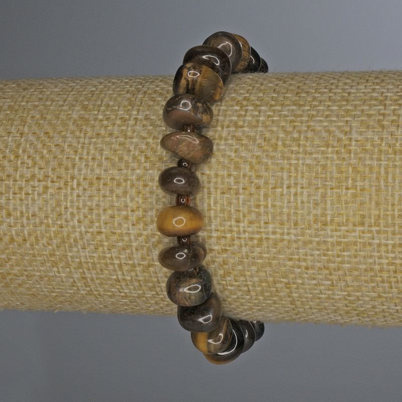 Tiger's Eye Bracelet with Faceted Beads 8–10×5 mm, 18 cm long, with 3 mm Seed Beads, Elastic