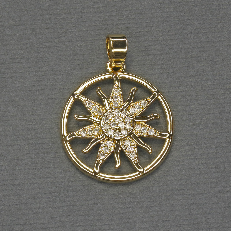 Star Pendant with White Crystals, Golden Metal