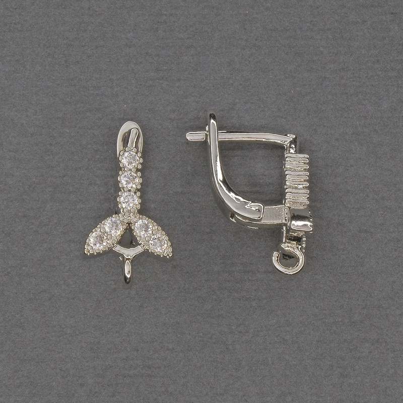 Швензи для сережок білі стрази сріблястий метал 16х3х9мм+ - пара