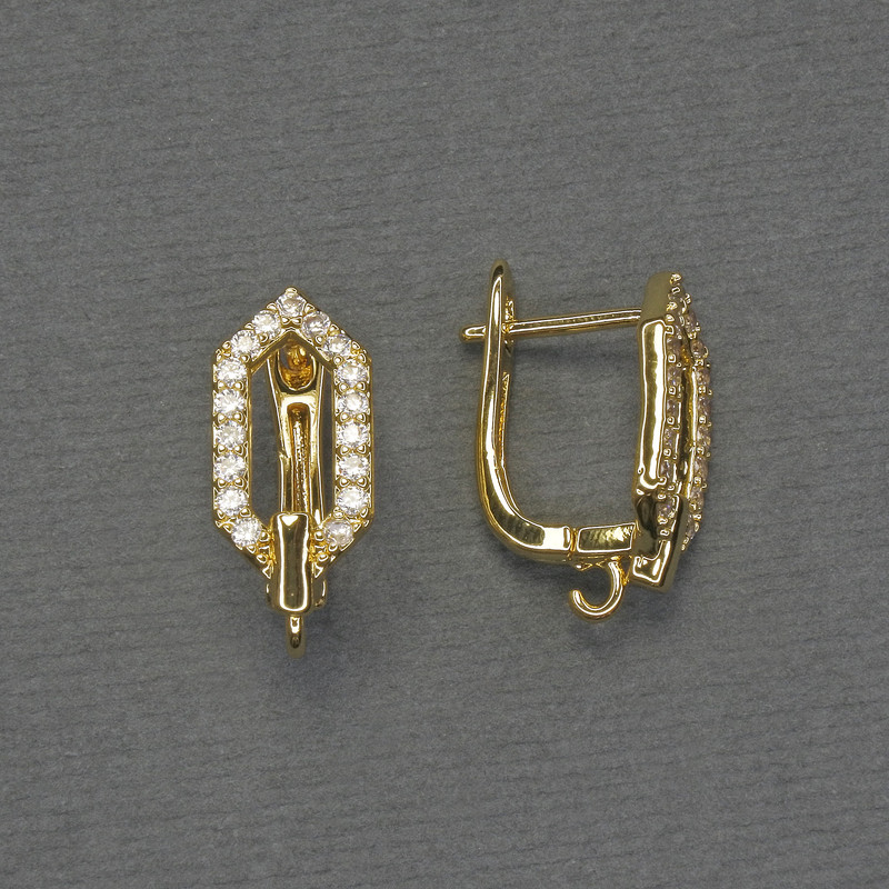 Gold-tone earring hooks with white crystals 17x8mm+ - pair