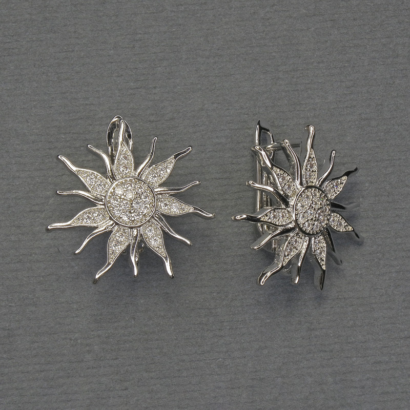 Швензи для сережок білі стрази сріблястий метал, діаметр 20мм+ - пара