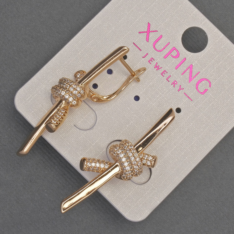 Xuping Earrings with White Rhinestones, Diameter 12mm ±, Length 40mm ±, 18K Gold Plating