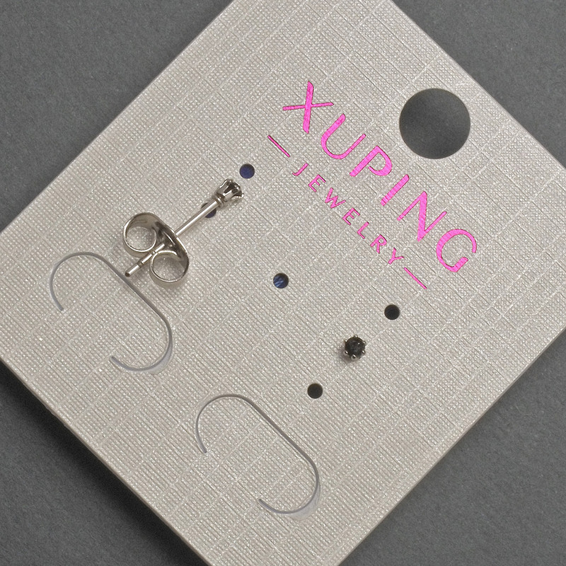 Xuping stud earrings with black crystal, 2 mm diameter, rhodium-plated