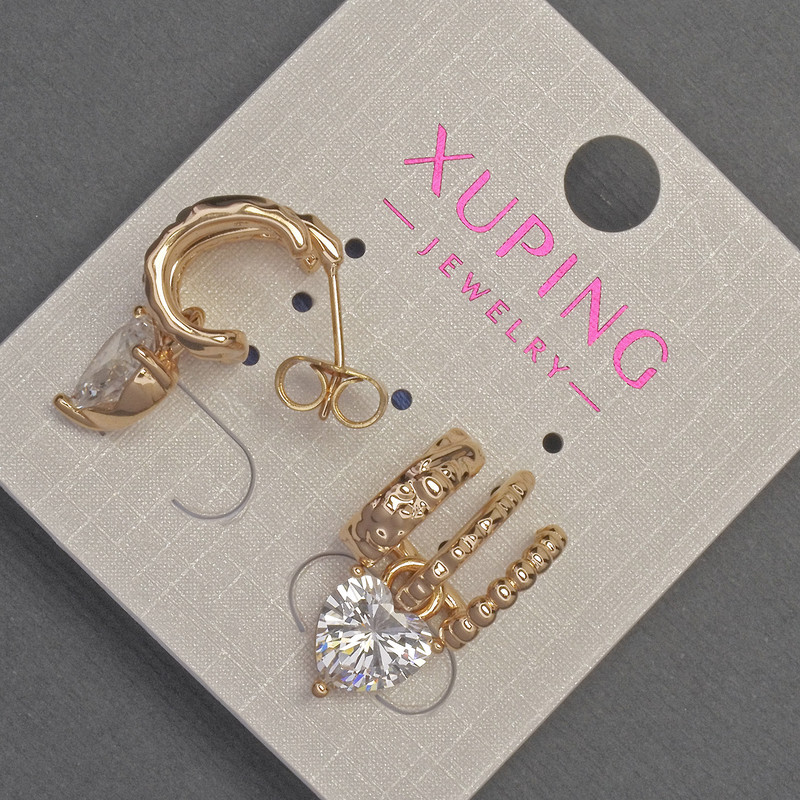 Xuping heart-shaped stud earrings with a white crystal, diameter 21 x 12 mm, 18K gold plating