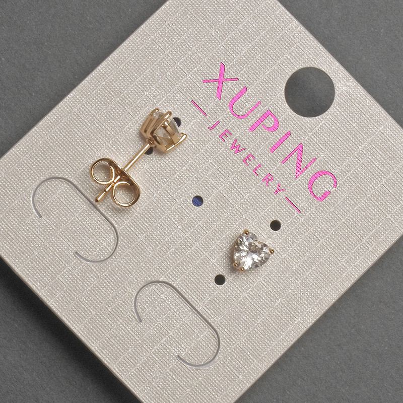 Xuping Heart-Shaped Stud Earrings with White Crystal, 5 mm Diameter, 18K Gold Plated