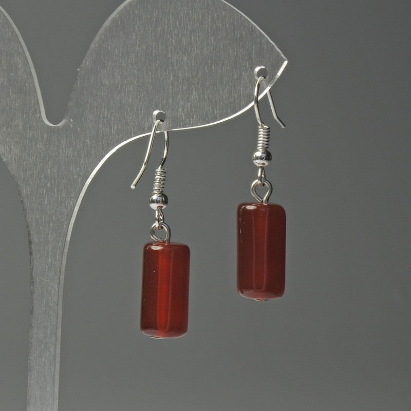 Carnelian Cylindrical Earrings, diameter 8×15 mm, length 37 mm
