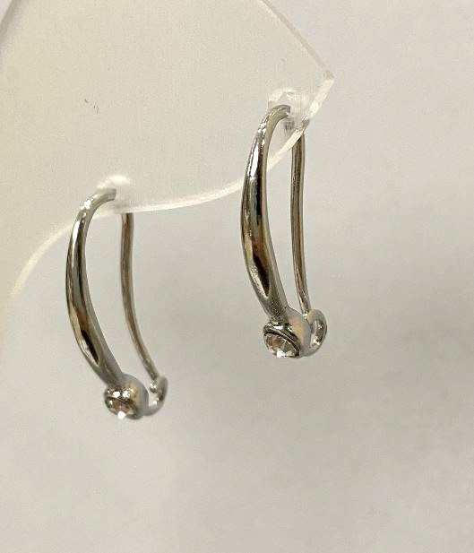 Earring posts with white crystals 4 mm ± silver-tone metal 22x2 mm ± - pair