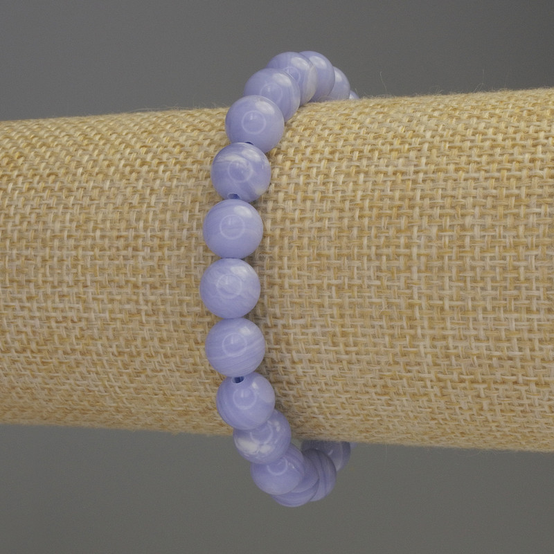 Blue Agate Bracelet (Pressed) Smooth Bead, 8mm Diameter, 18cm Length, Stretch