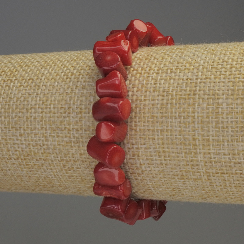 Coral Column Bracelet on Stretch Base, diameter 6–12×7 mm, length 18 cm