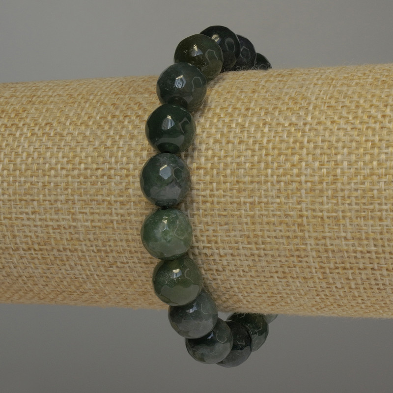 Bracelet with green jasper, faceted beads, 10mm diameter, 18cm stretch
