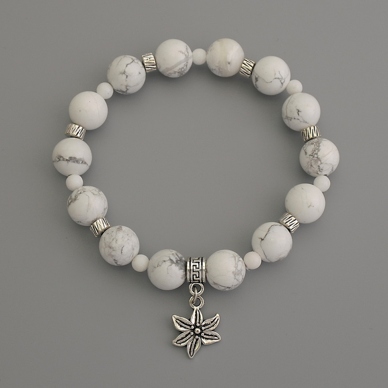 Браслет Кахолонг кулька, діаметр 10мм+- Агат кулька 4мм+-з металевими вставками, довжина 18см+- стрейч