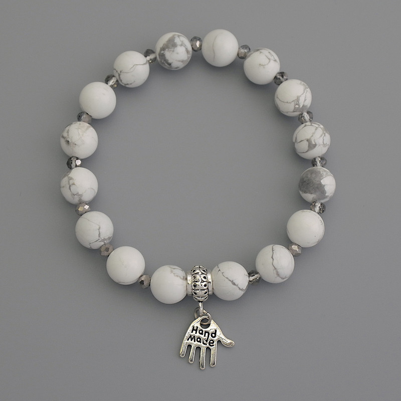 Kaholong Bead Bracelet, 8 mm Diameter ±, Czech Crystal Rondelles 3.5×3 mm ±, Length 18 cm ±, Stretch