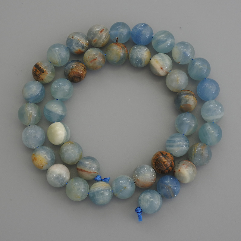 Blue Calcite Beads, Smooth Round 10mm ± on Thread, Length 39cm+