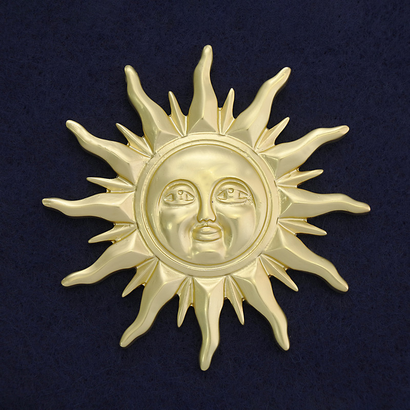 Brooch 'Sun' in Matte Gold Color, Golden Metal, 68mm ±, Magnetic