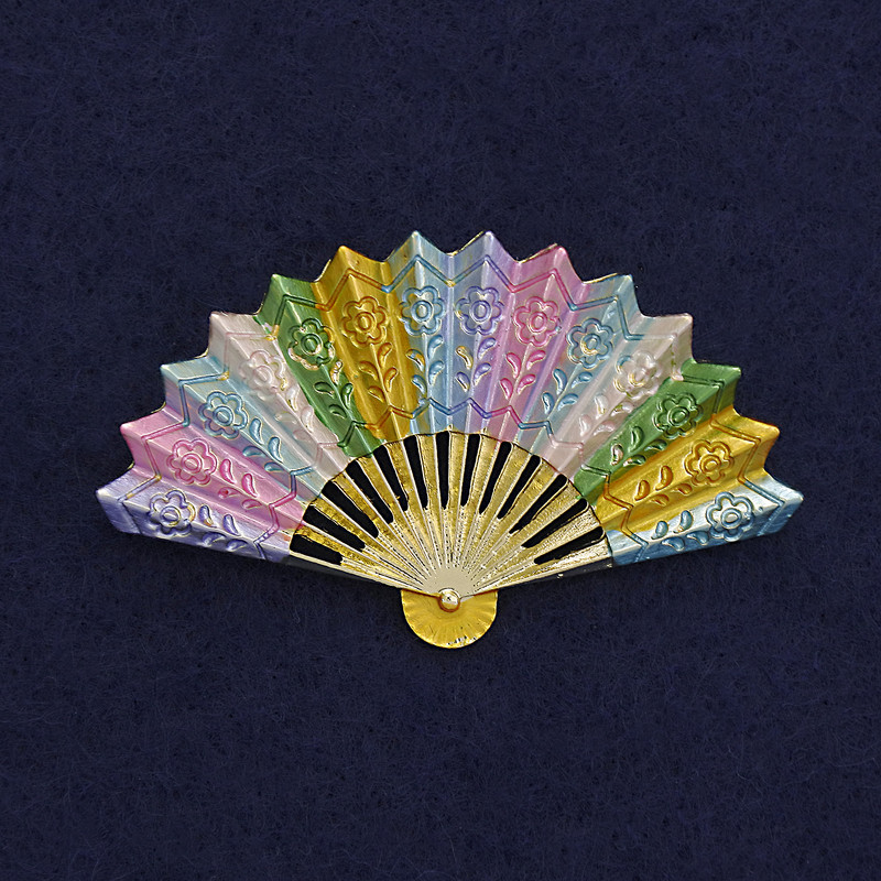 Brooch Fan-shaped with Multicolored Enamel on Golden Metal 54x33 mm+