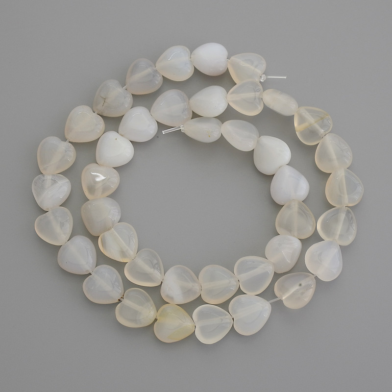 Agate Beads, Natural Stone, Heart-Shaped, Diameter 10x10 mm ± on thread, Length 38 cm+