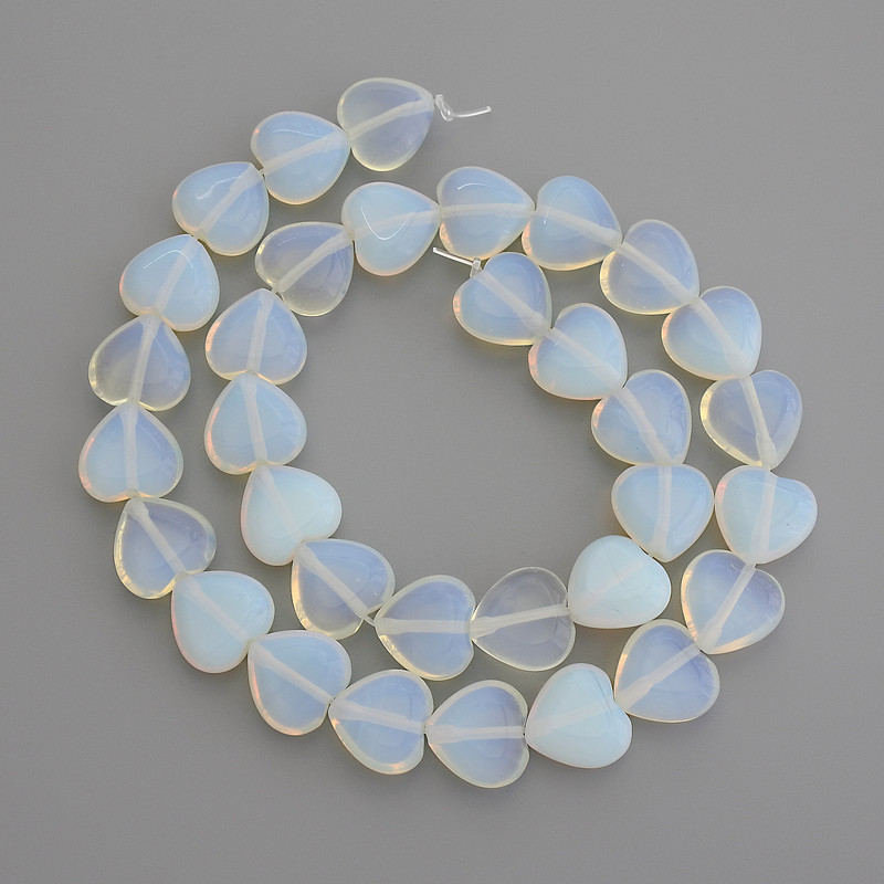 Moonstone Heart Beads, 12x12 mm diameter, on thread, length 37 cm+