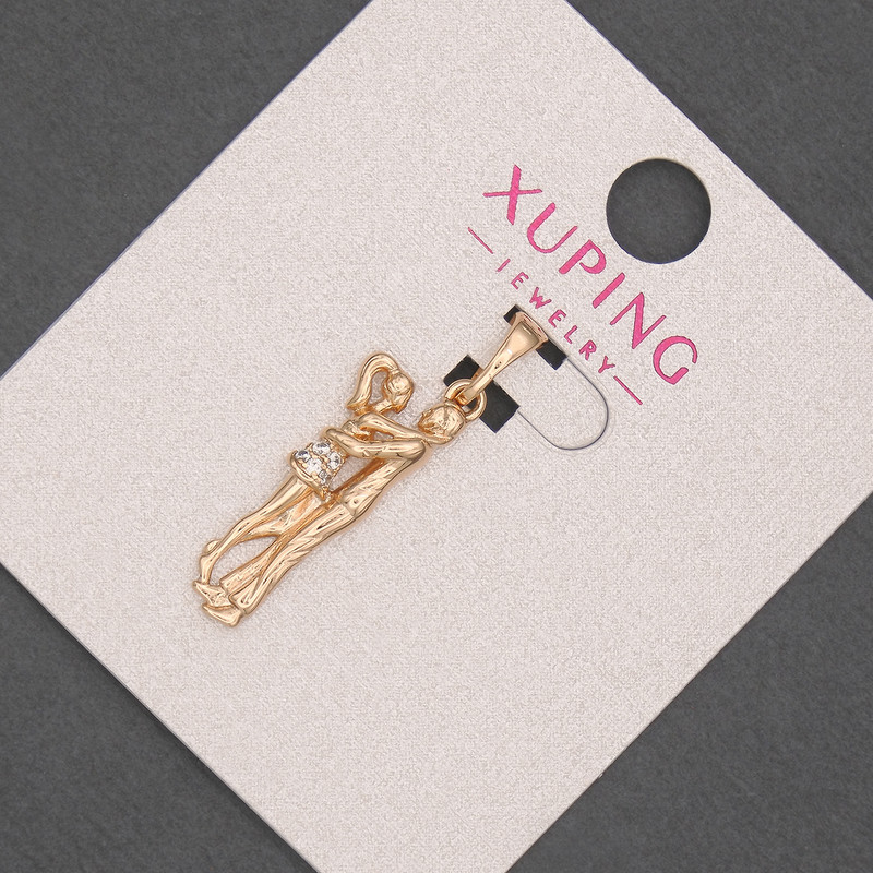 Pendant Xuping 'Lovers' with white crystals, diameter ~8 mm, length ~30 mm, 18K gold plating