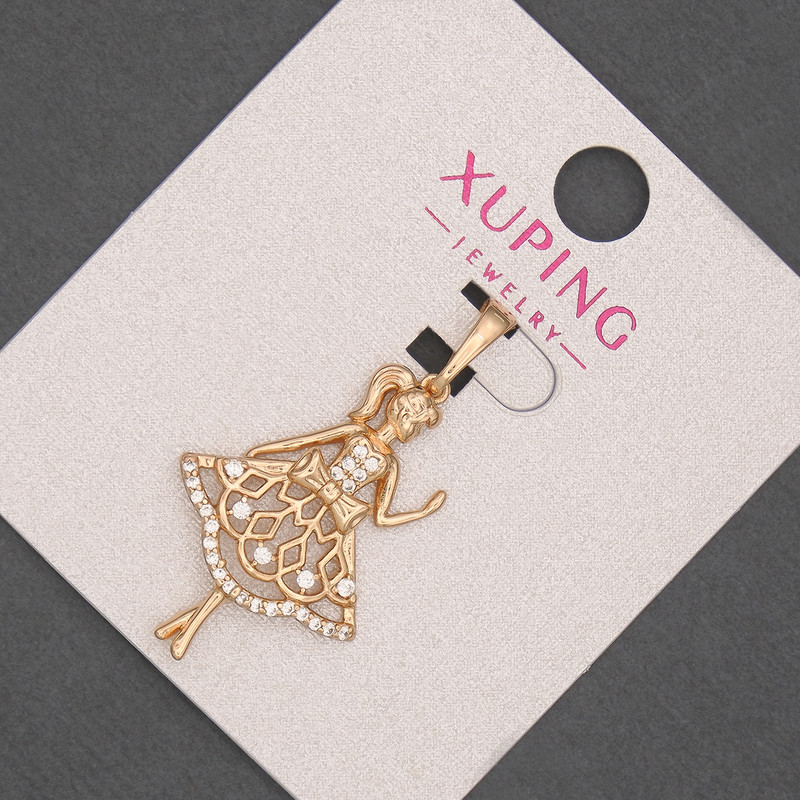 Xuping Pendant 'Girl' with White Crystals, 18 mm Diameter, 34 mm Length, 18K Gold Plating